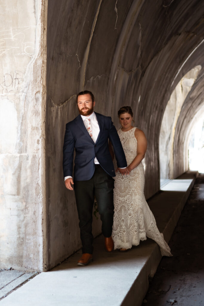 Bride and groom in gnp tunnel